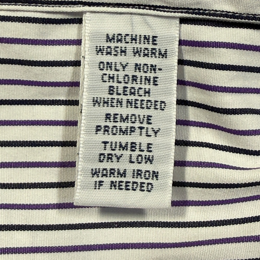Polo Ralph Lauren Button Down 17 34/35 White Navy Purple Stripe Classic Shirt - Picture 5 of 7